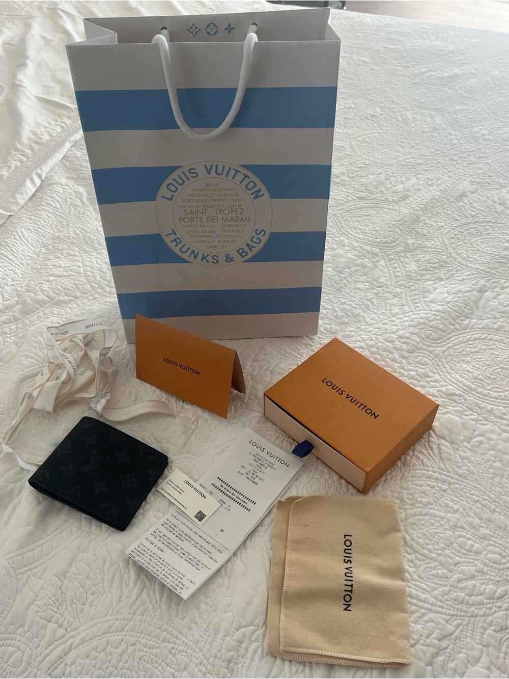 Louis Vuitton Black Monogram Canvas Bifold Wallet with Orange Box